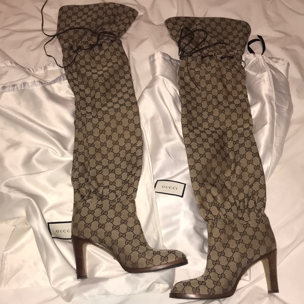 Gucci thigh high boots - canvas GG over the knee